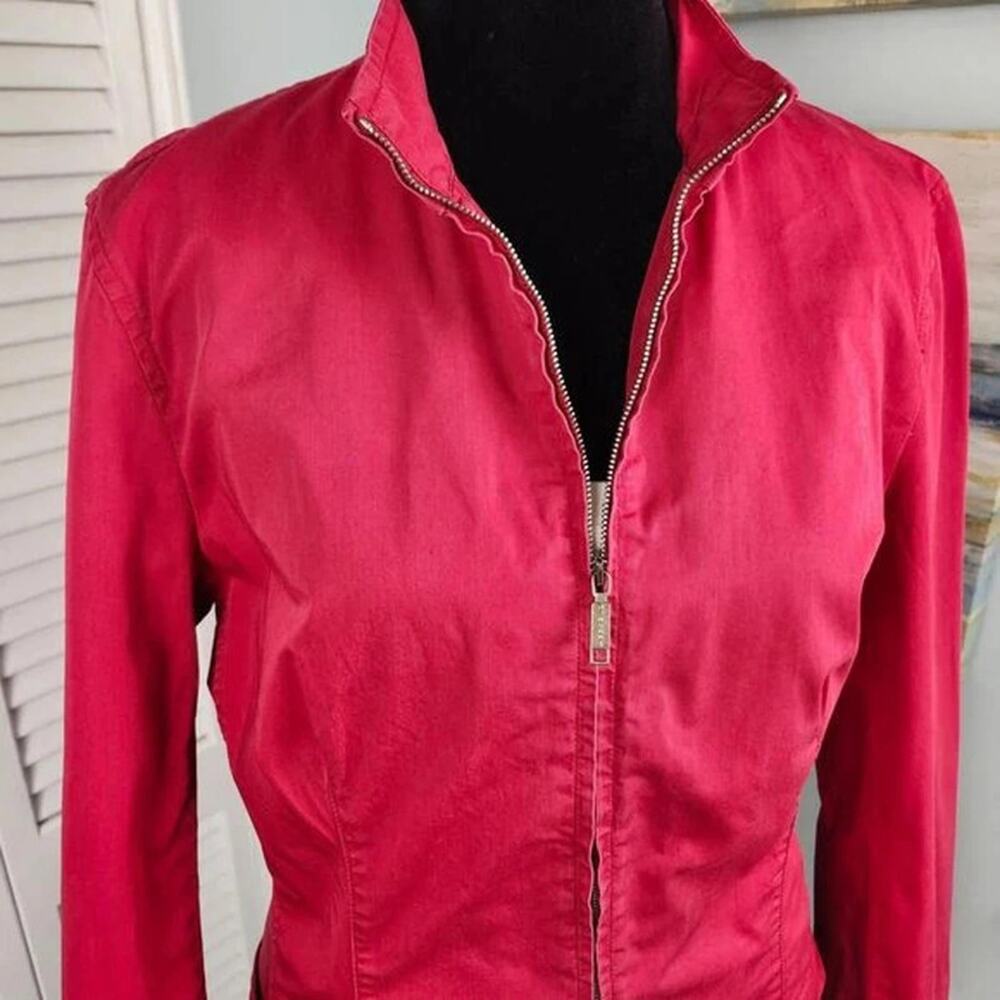 Max Mara Red Moto Jacket Size Medium Italian Made 100% Cotton - Picture 2 of 9